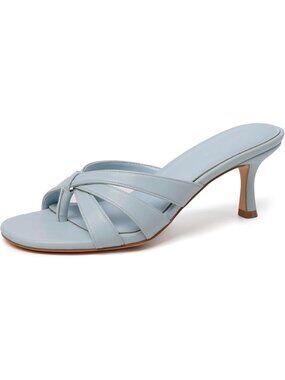 Women's Blue Pointed Toe Vintage Mules Heels Slip On Stiletto Backless Sandal
